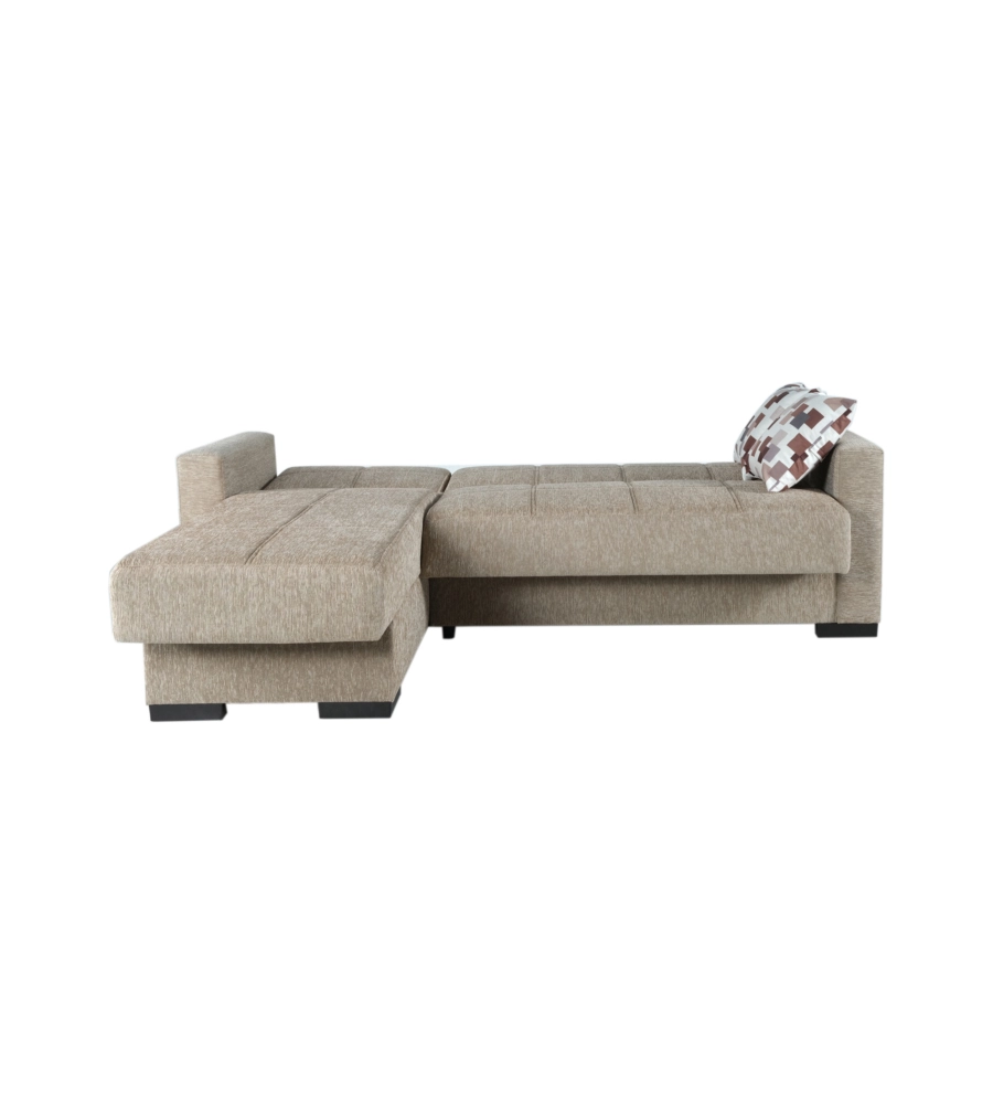 Divano letto "merlin" con cassettone e penisola reversibile beige, 227x77x175